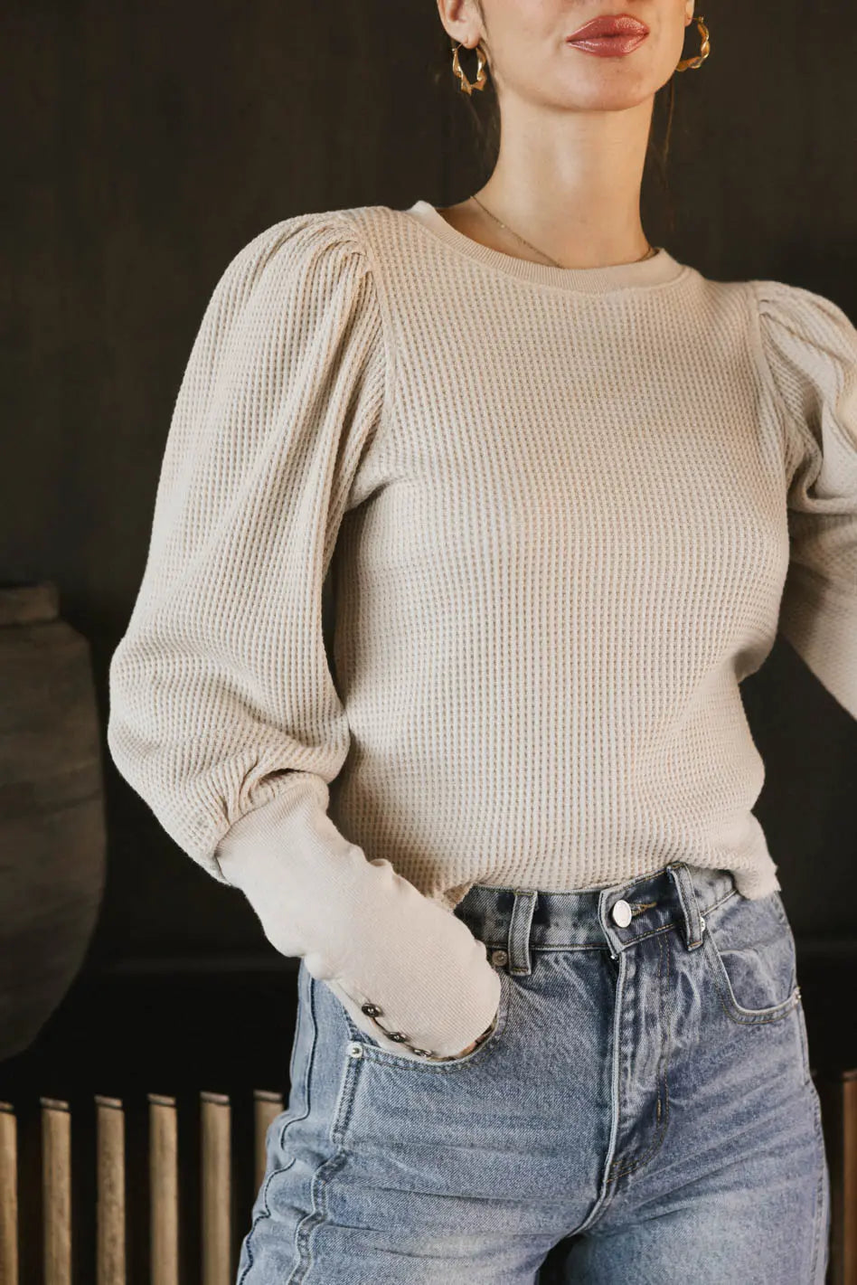 Lettie Waffle Knit Top in Cream