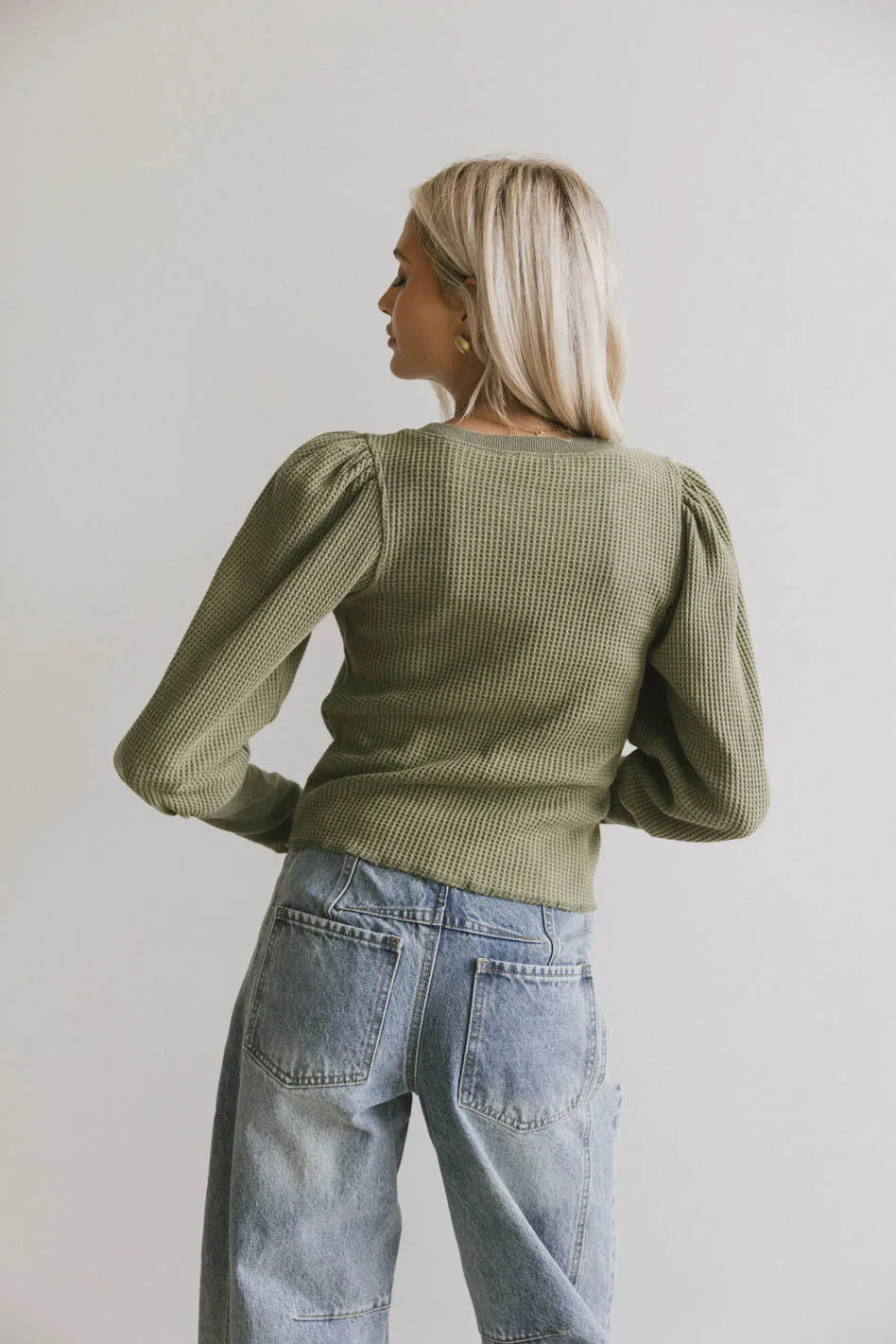 Lettie Waffle Knit Top in Olive