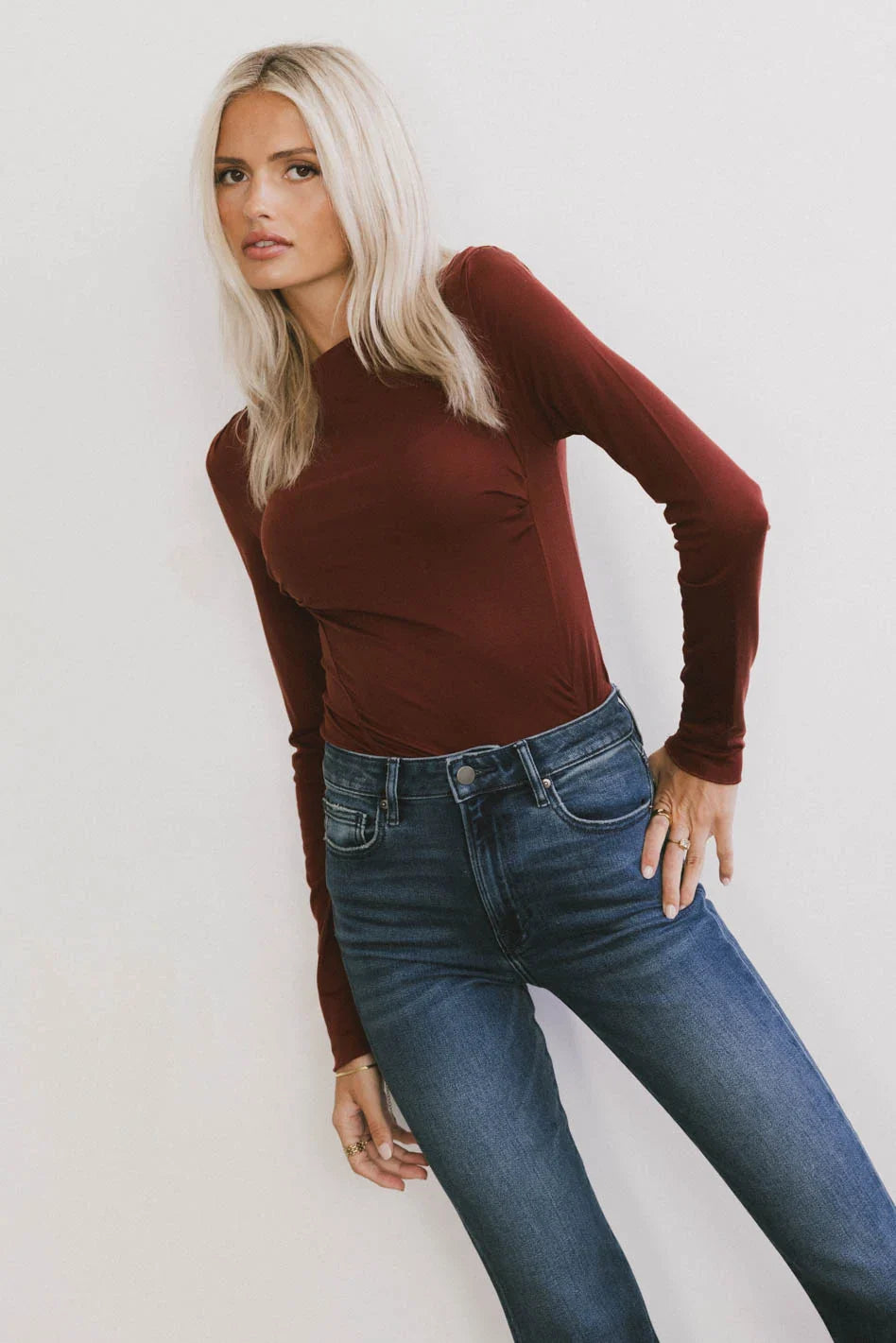 Bianca Ruched Top in Burgundy