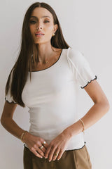 Carly Lettuce Edge Tee in Ivory