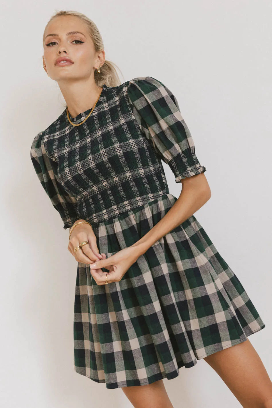 Emmett Plaid Smocked Mini Dress