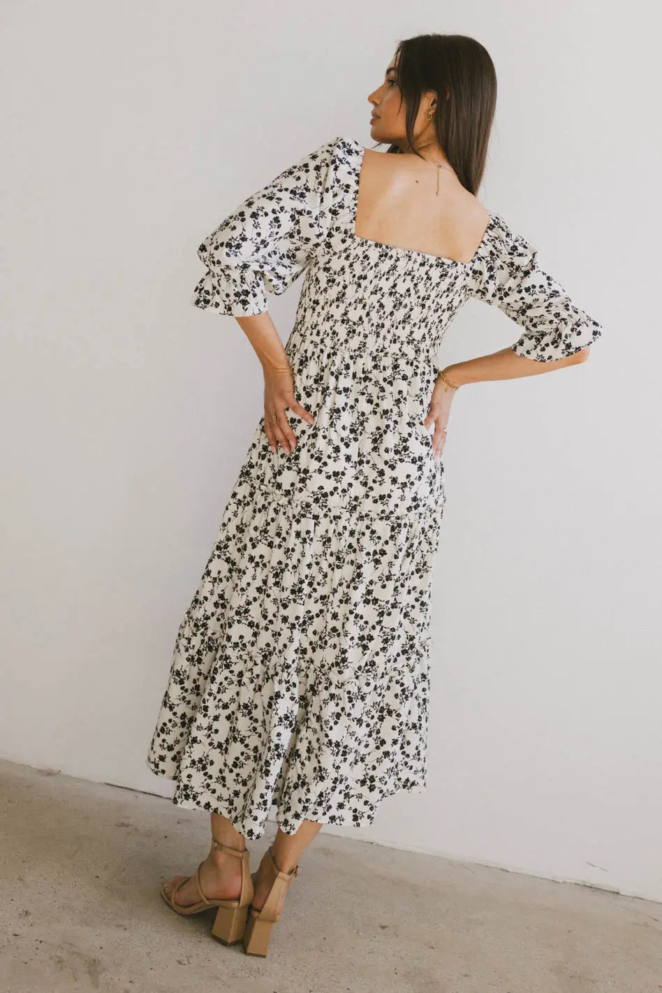 Kiran Floral Midi Dress in Cream