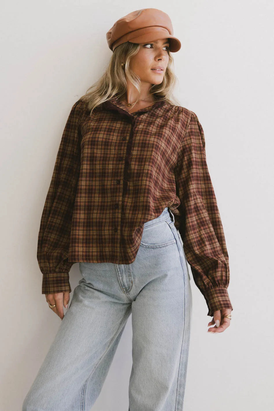 Rue Plaid Button Up in Brown - FINAL SALE