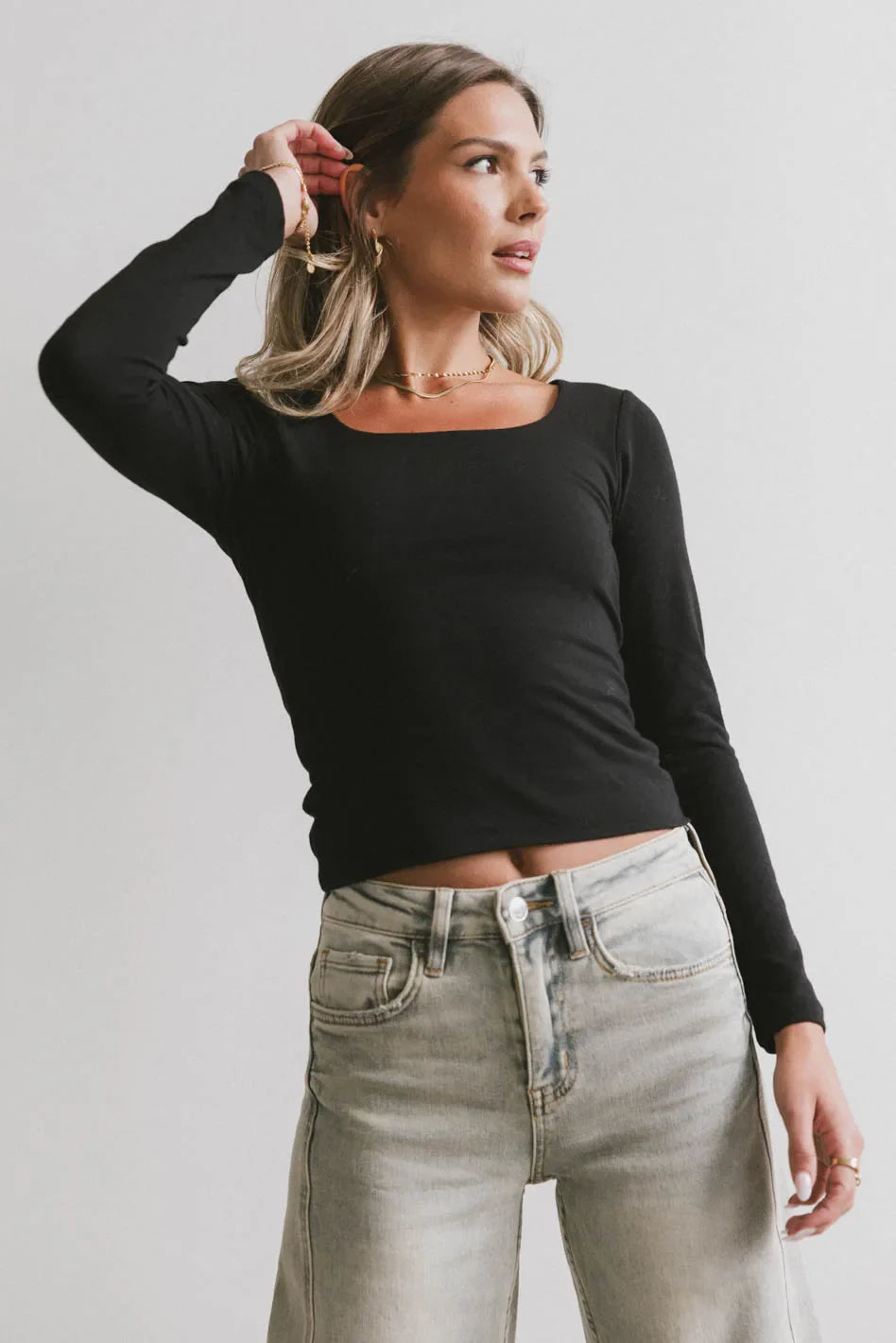 Polly Scoop Neck Top in Black