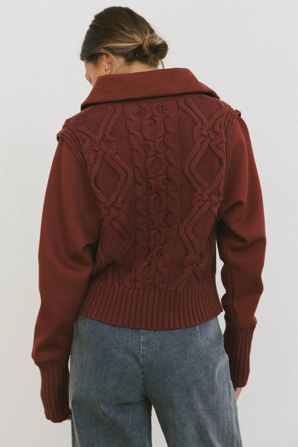 Irene Cable Knit Sweater in Burgundy