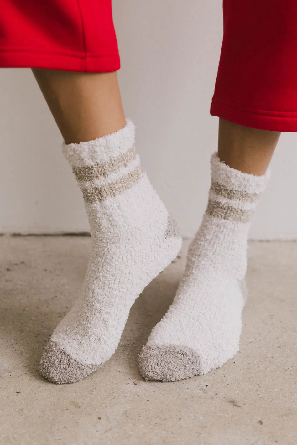 Fuzzy Striped Socks in Ivory