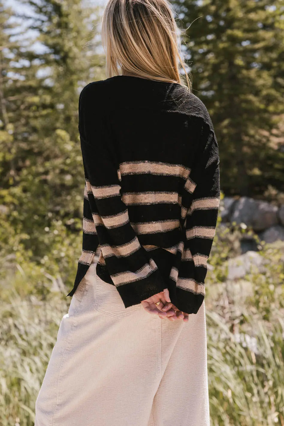 Gracia Striped Sweater Top in Black