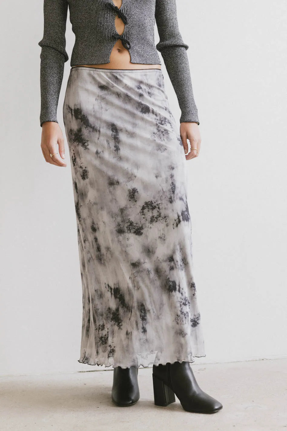 Chandler Abstract Maxi Skirt in Grey