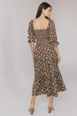 Kiran Floral Midi Dress in Brown