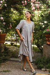 Danae Tiered Midi Dress in Slate Blue