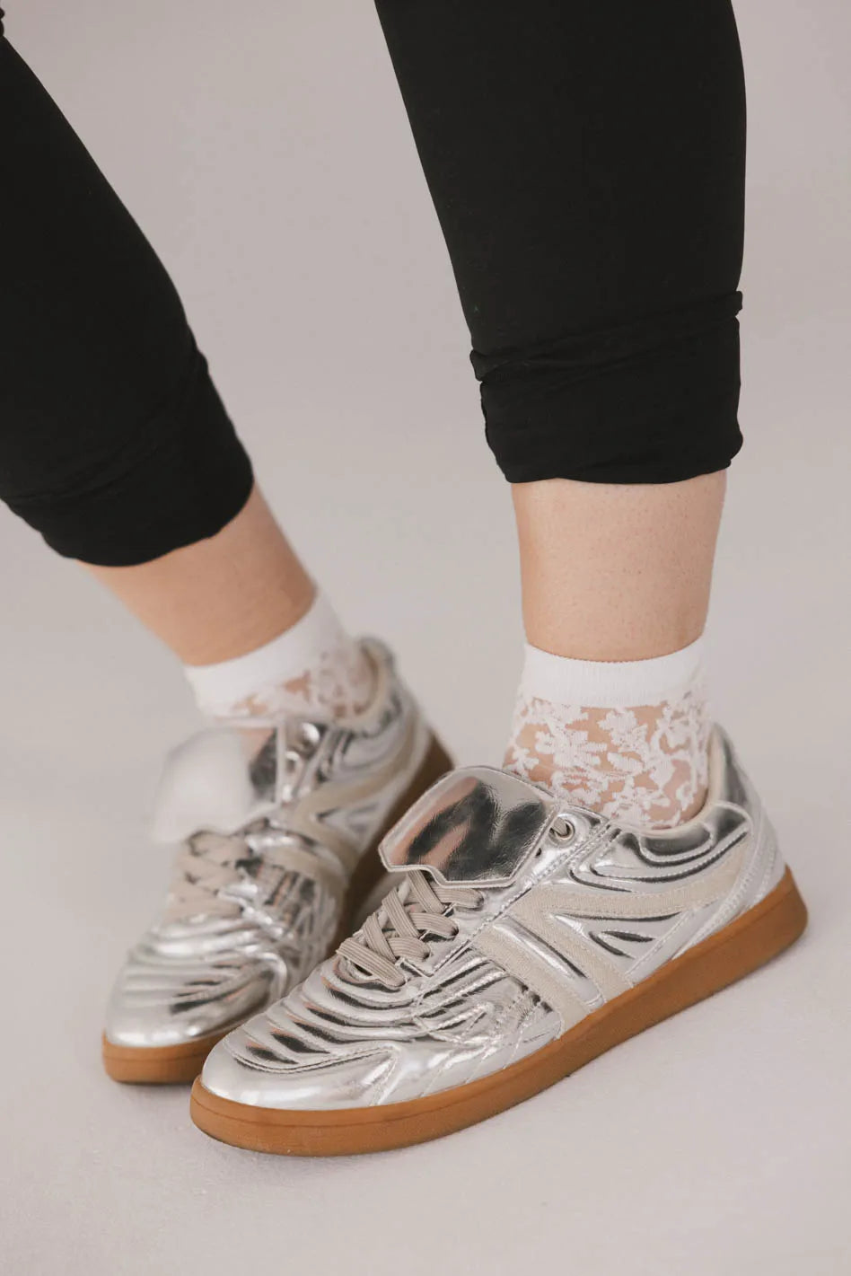 Semi Sheer Floral Socks in White