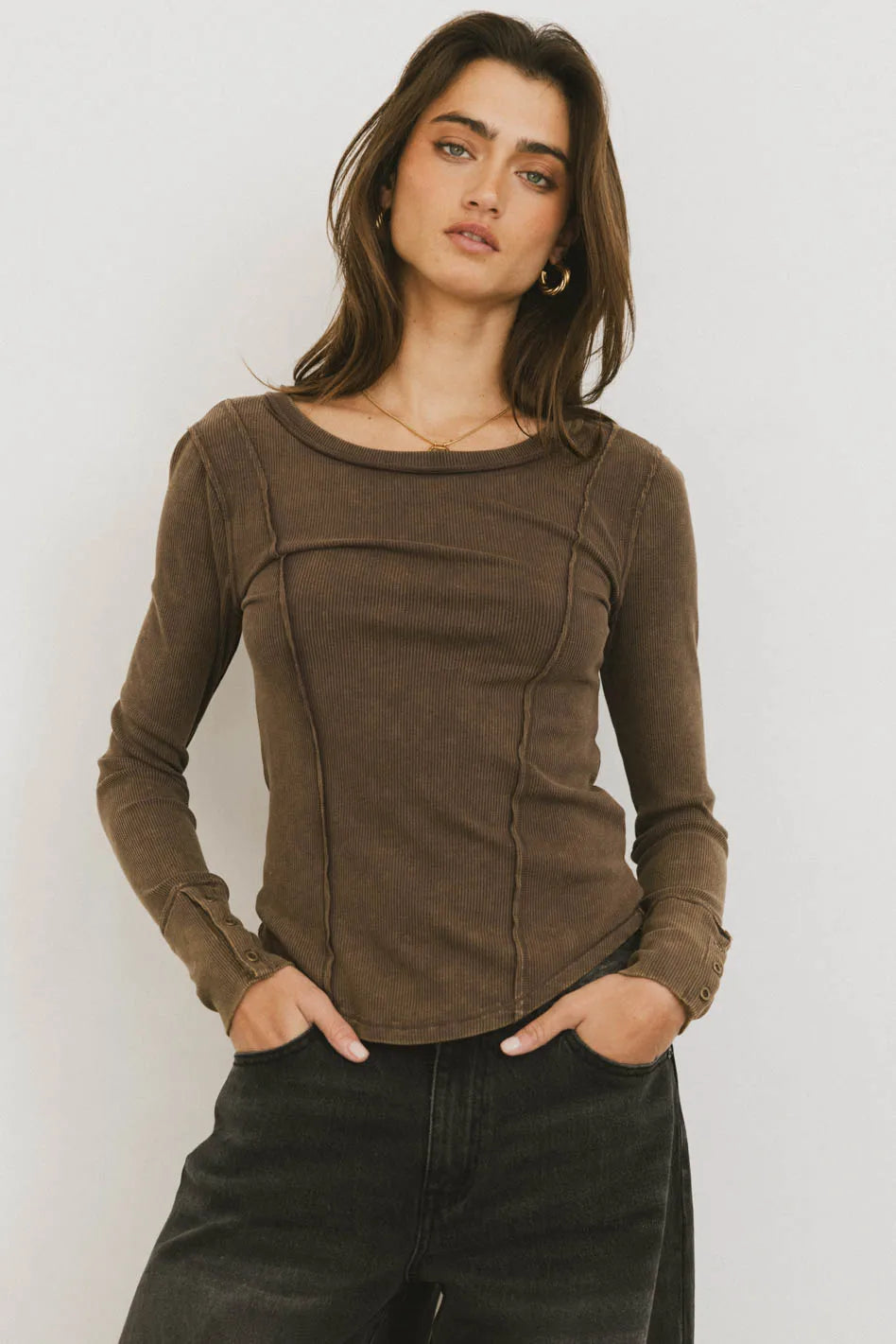 Sailor Ribbed Top in Brown