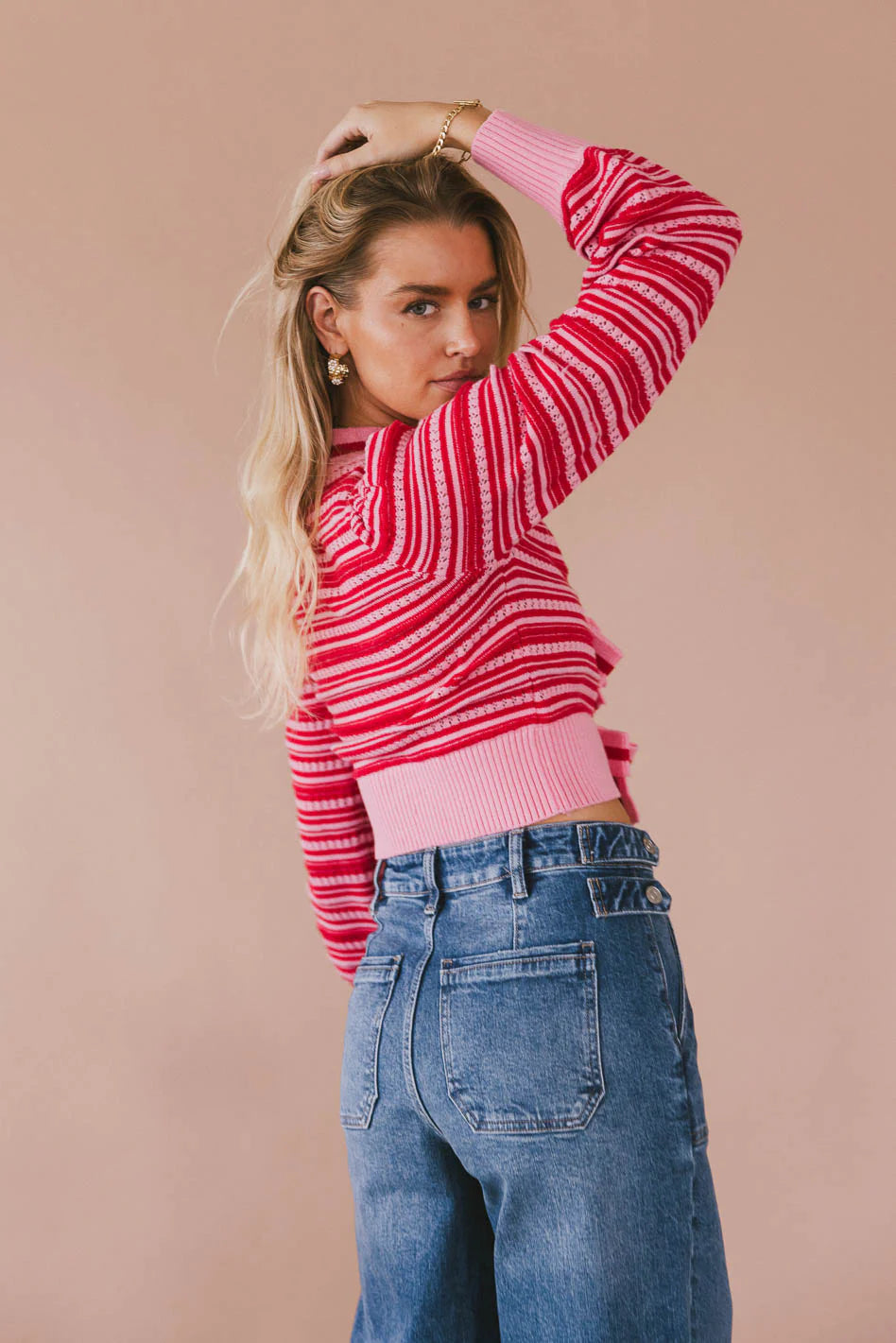 Kiara Striped Cardigan in Pink