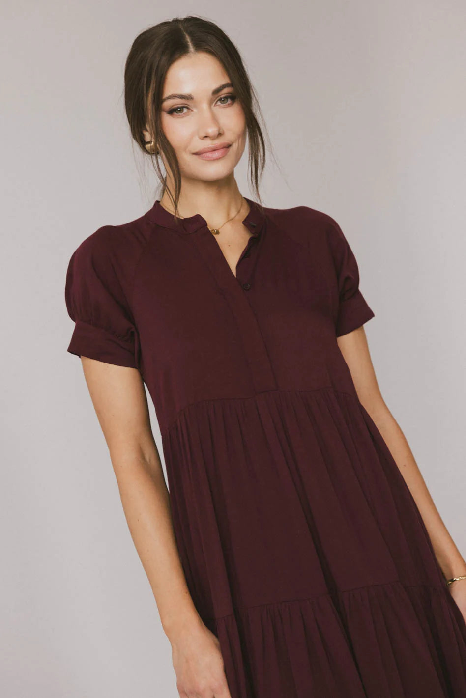 Amanda Tiered Dress in Burgundy