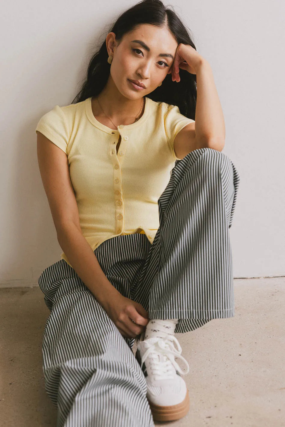 Vestia Button Up Tee in Yellow