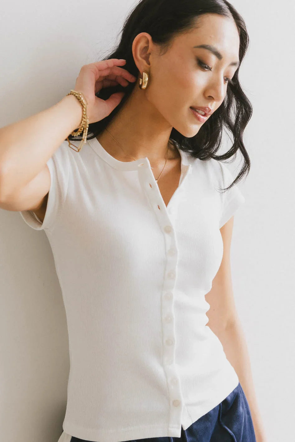 Vestia Button Up Tee in Ivory