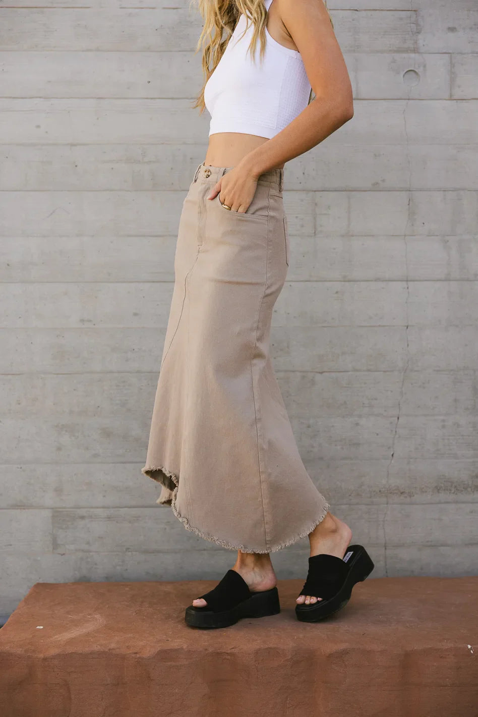 Blythe Denim Skirt in Taupe - FINAL SALE