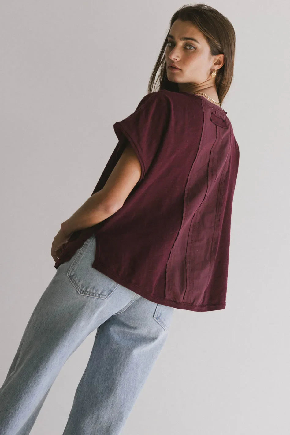 Indy Contrast Top in Burgundy - FINAL SALE