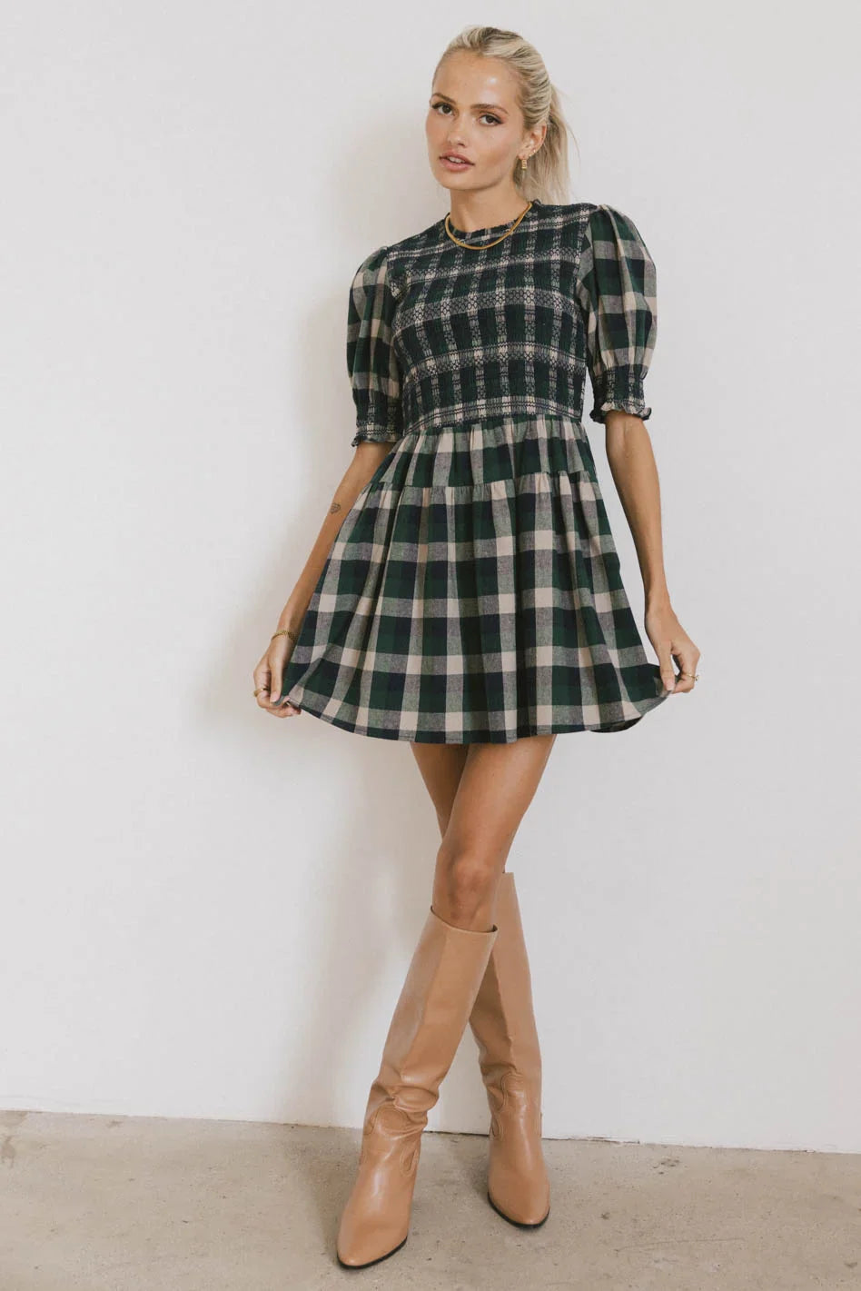 Emmett Plaid Smocked Mini Dress