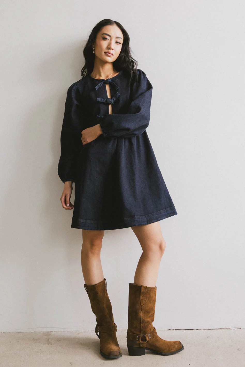 Tyler Peplum Mini Dress in Dark Wash