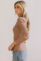 Winnie Ribbed Top in Brown