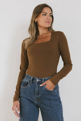 Demi Square Neck Bodysuit in Brown