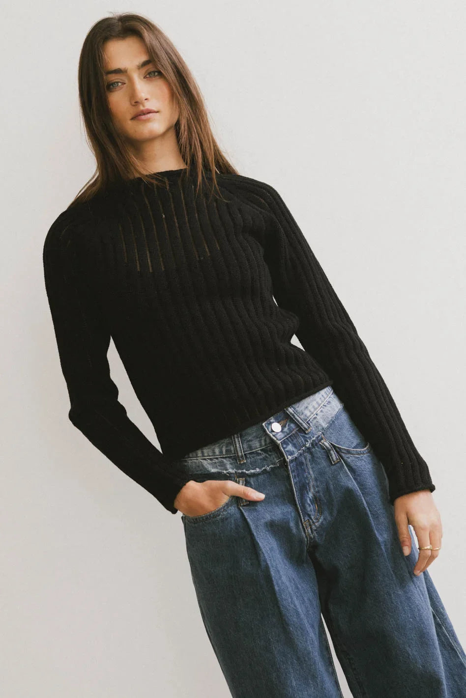 Ruby Striped Sheer Sweater in Black