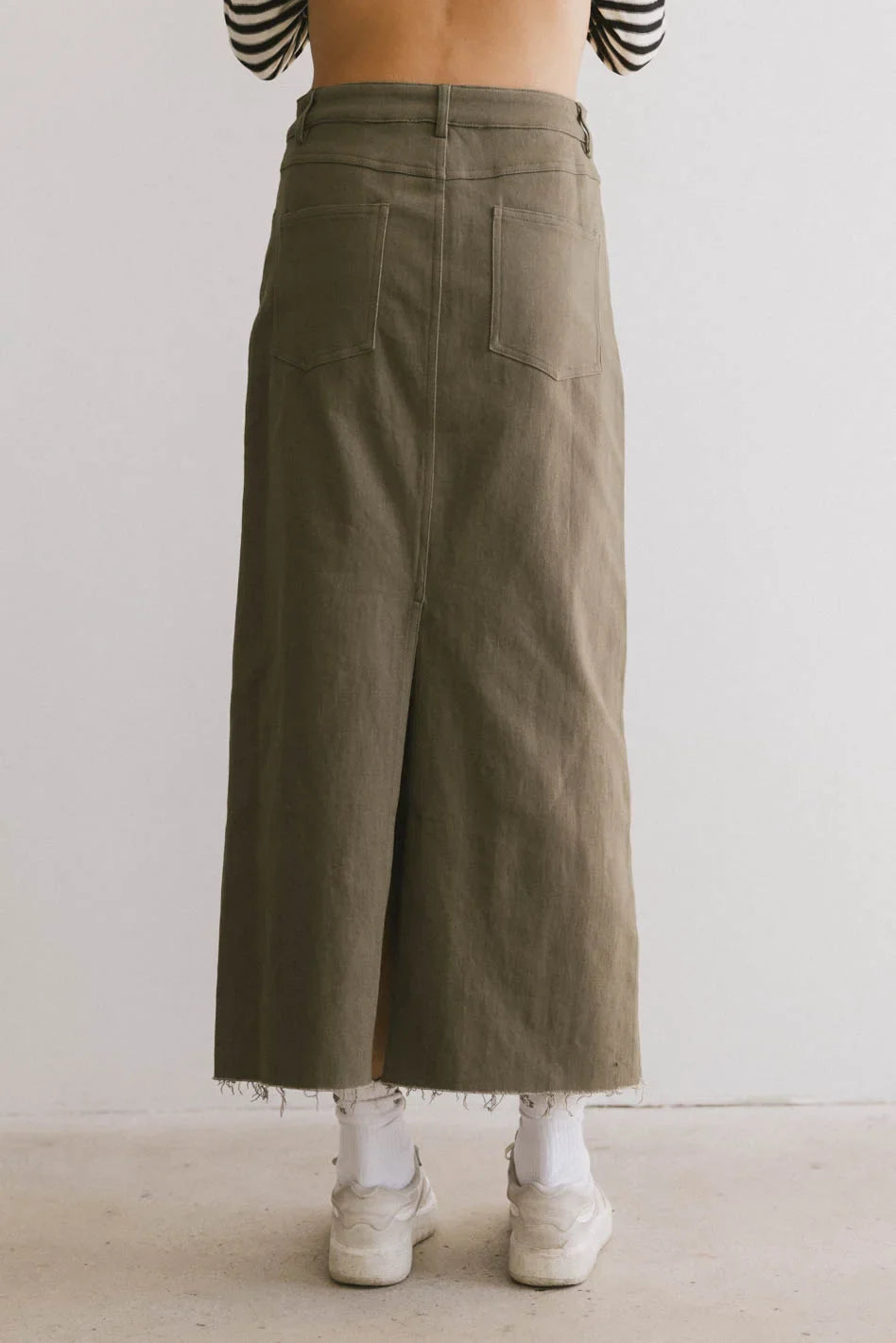 Rylie Denim Maxi Skirt in Olive