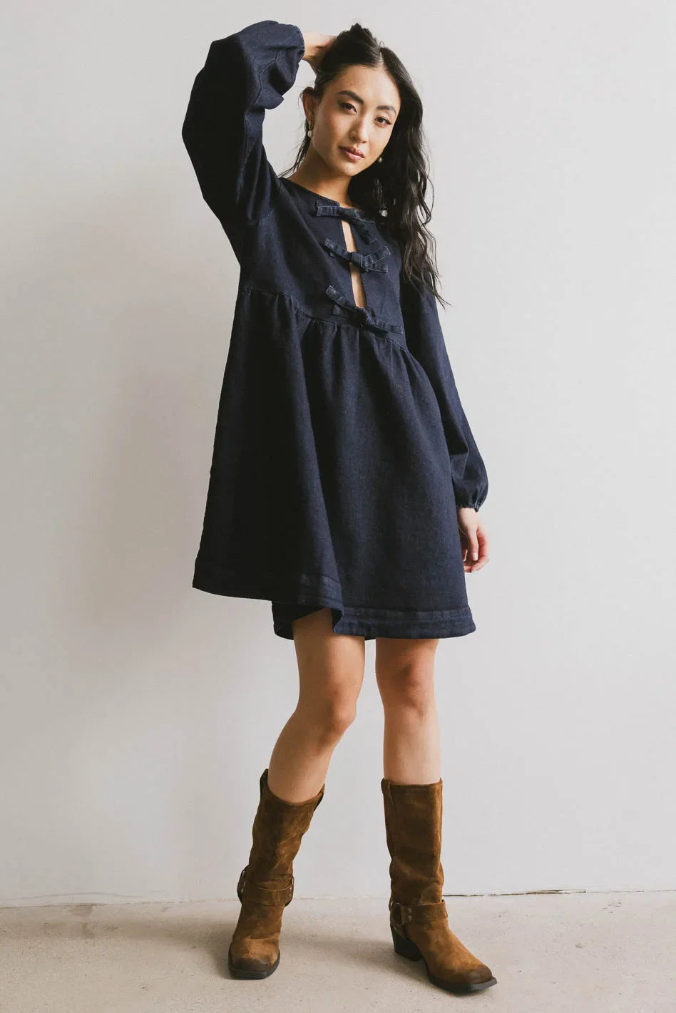 Tyler Peplum Mini Dress in Dark Wash