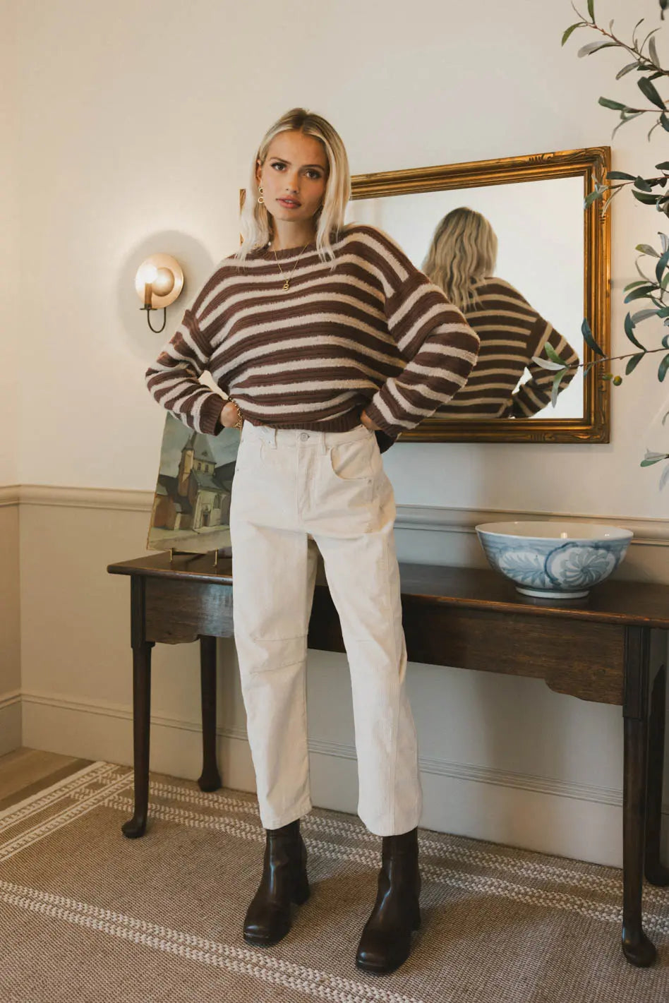 Lisette Barrel Jean in Ivory Courduroy