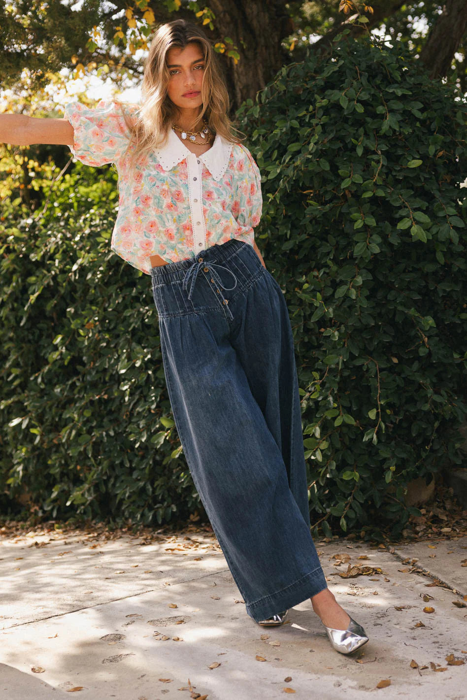 Melanie Wide Leg Pants in Dark Wash