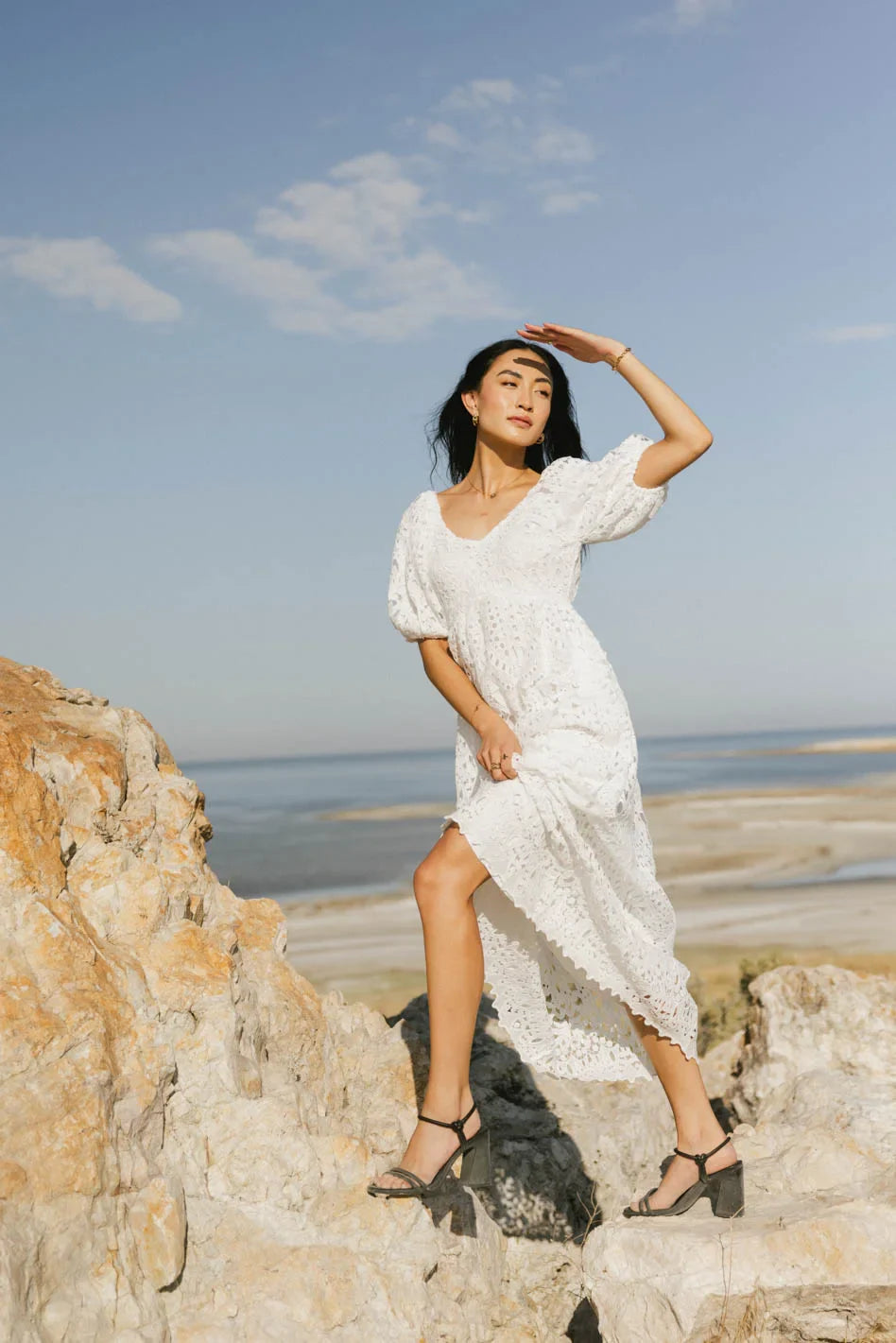 Devon Eyelet Lace Maxi Dress in Ivory