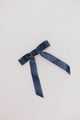 Double Loop Velvet Bow in Blue