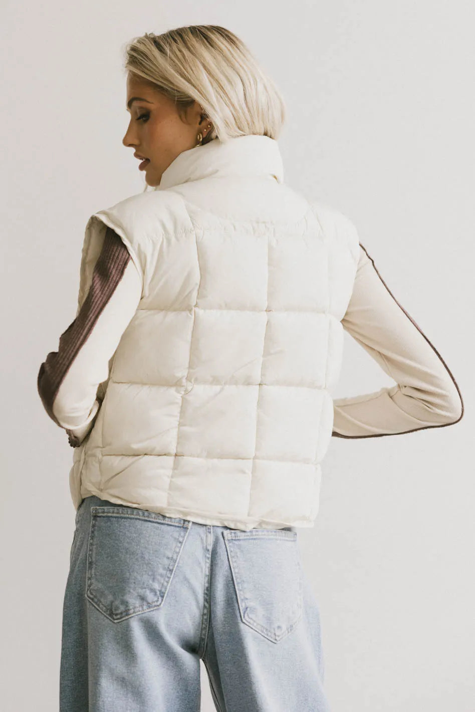 Bellese Quilted Puffer Vest in Bone