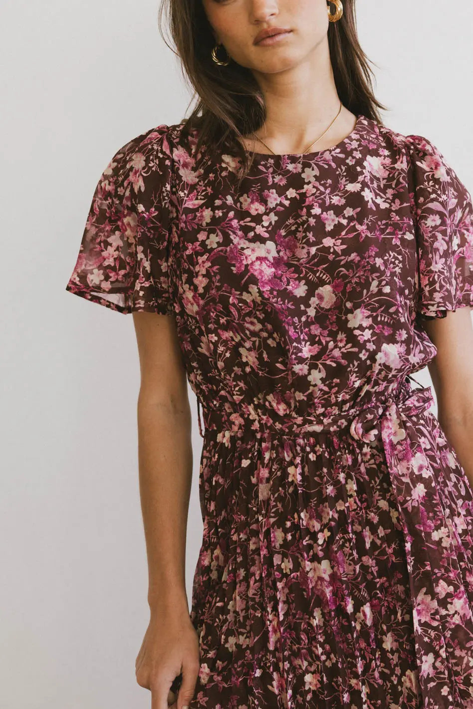 Mary Anne Floral Midi Dress in Brown