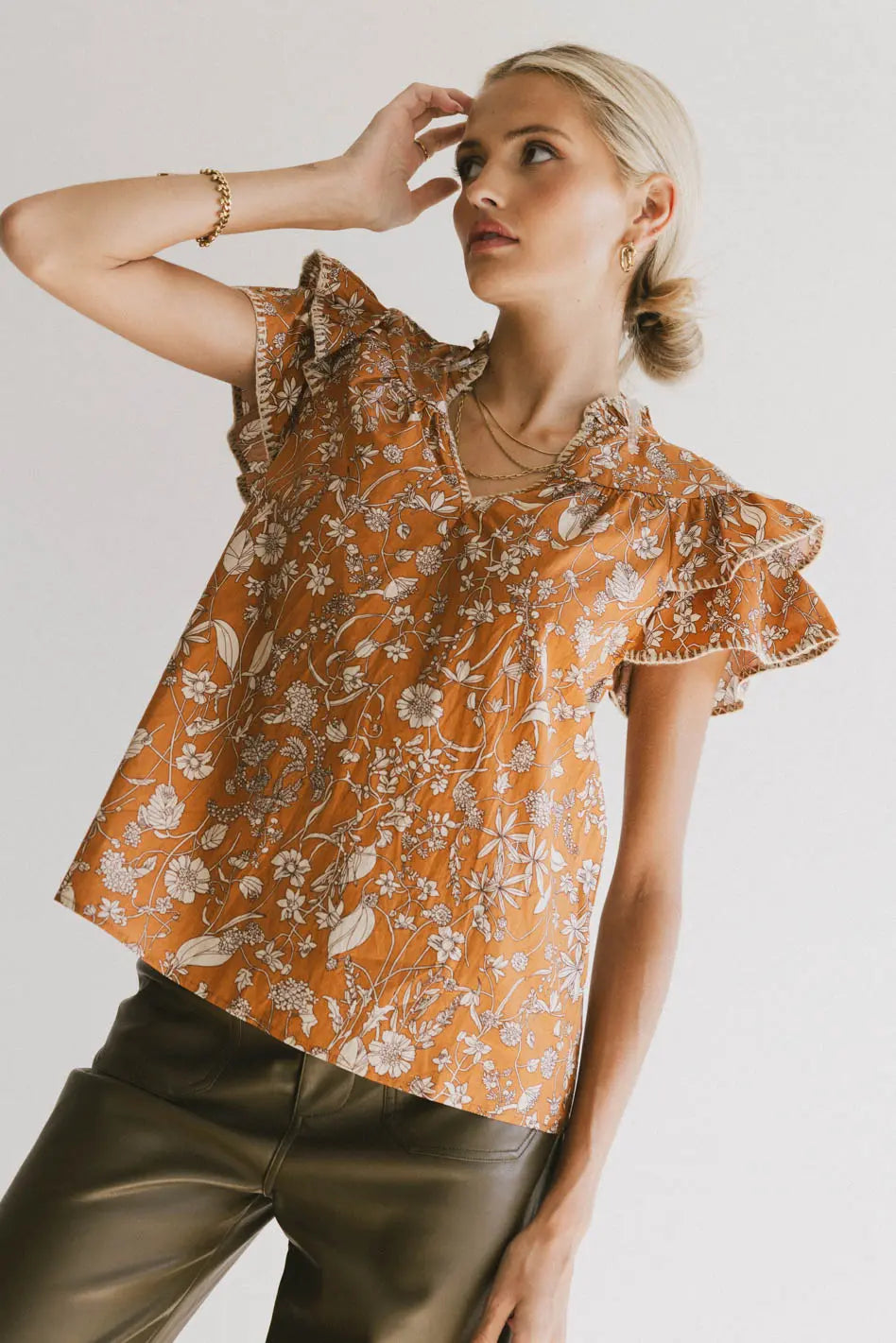 Rikki Printed Blouse in Camel - FINAL SALE