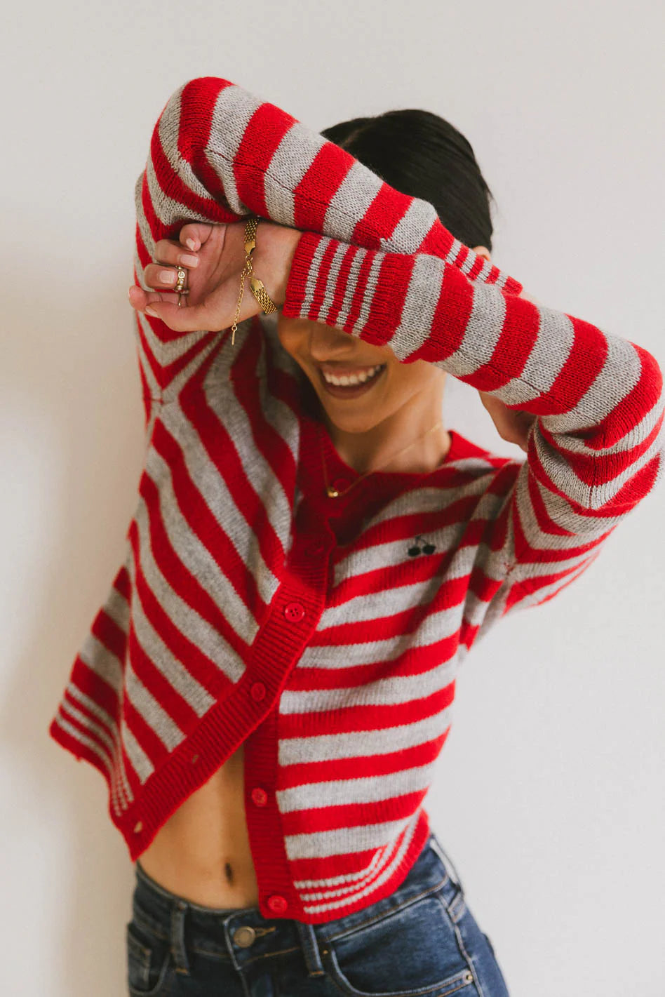 Albia Cherry Striped Cardigan