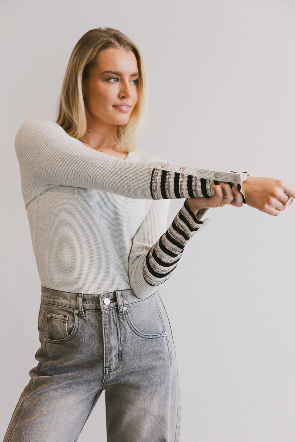 Ashton Waffle Knit Top in Grey