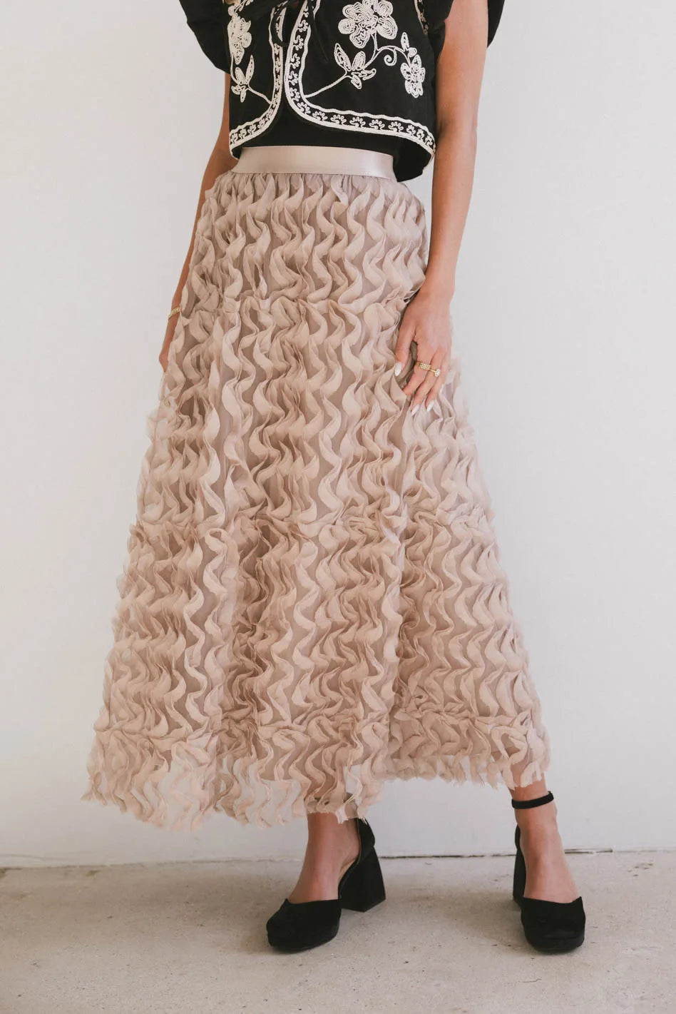 Yani Ruffle Tulle Maxi Skirt in Mauve