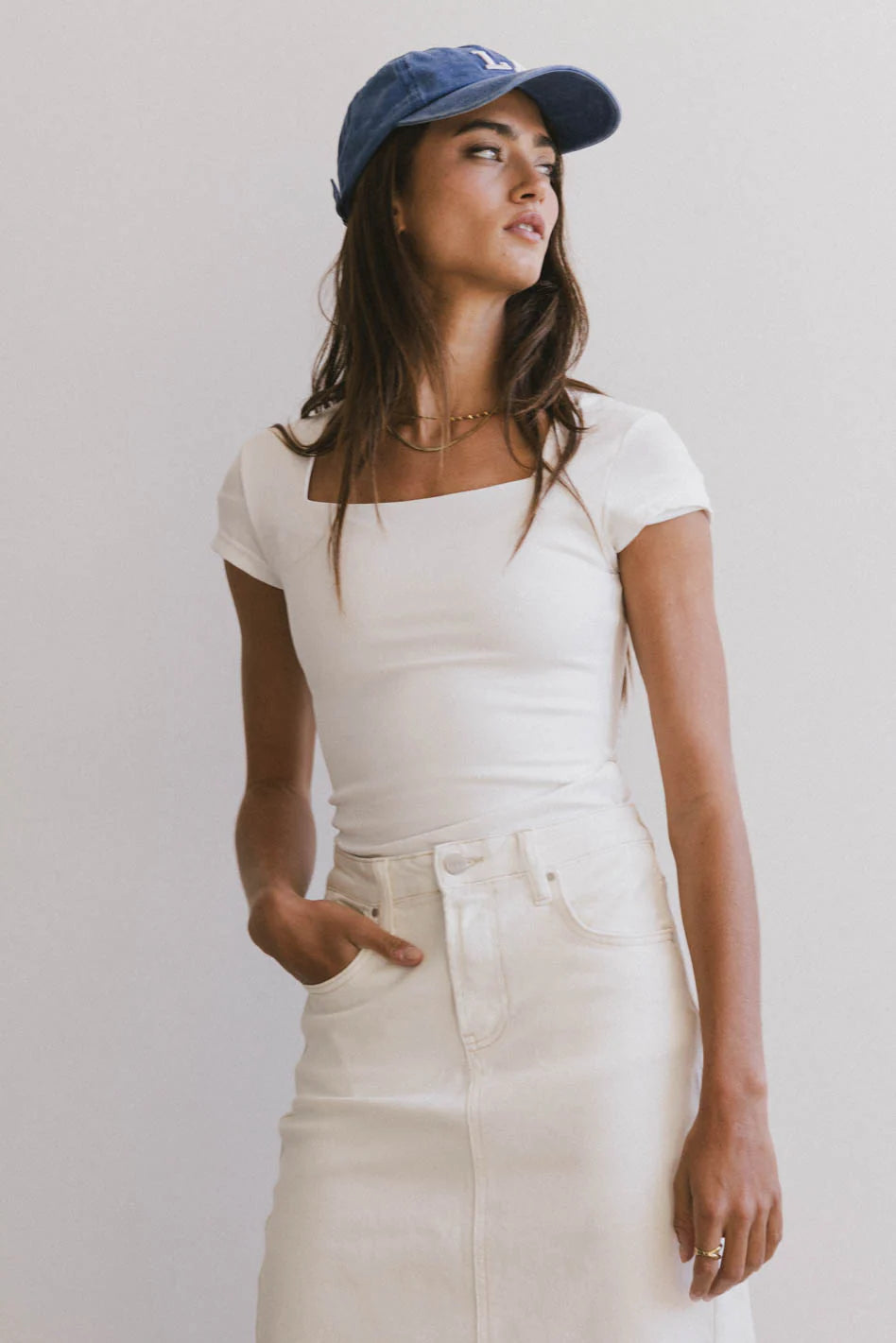 Irene Square Neck Top in Ivory