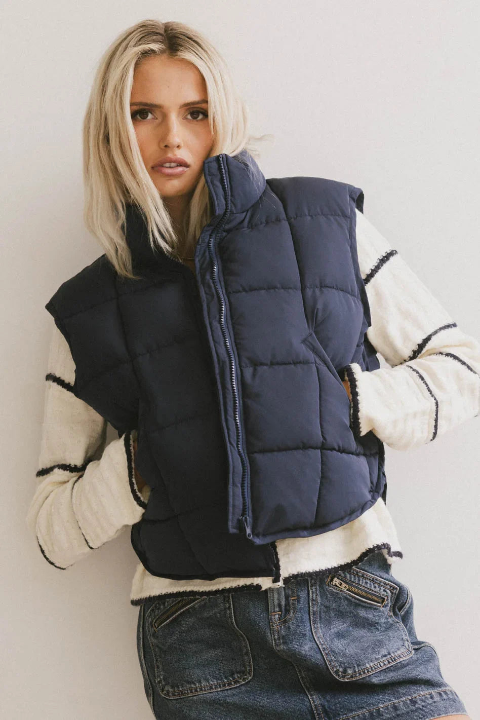 Bellese Quilted Puffer Vest in Navy - FINAL SALE