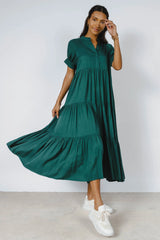 Amanda Tiered Dress in Hunter Green