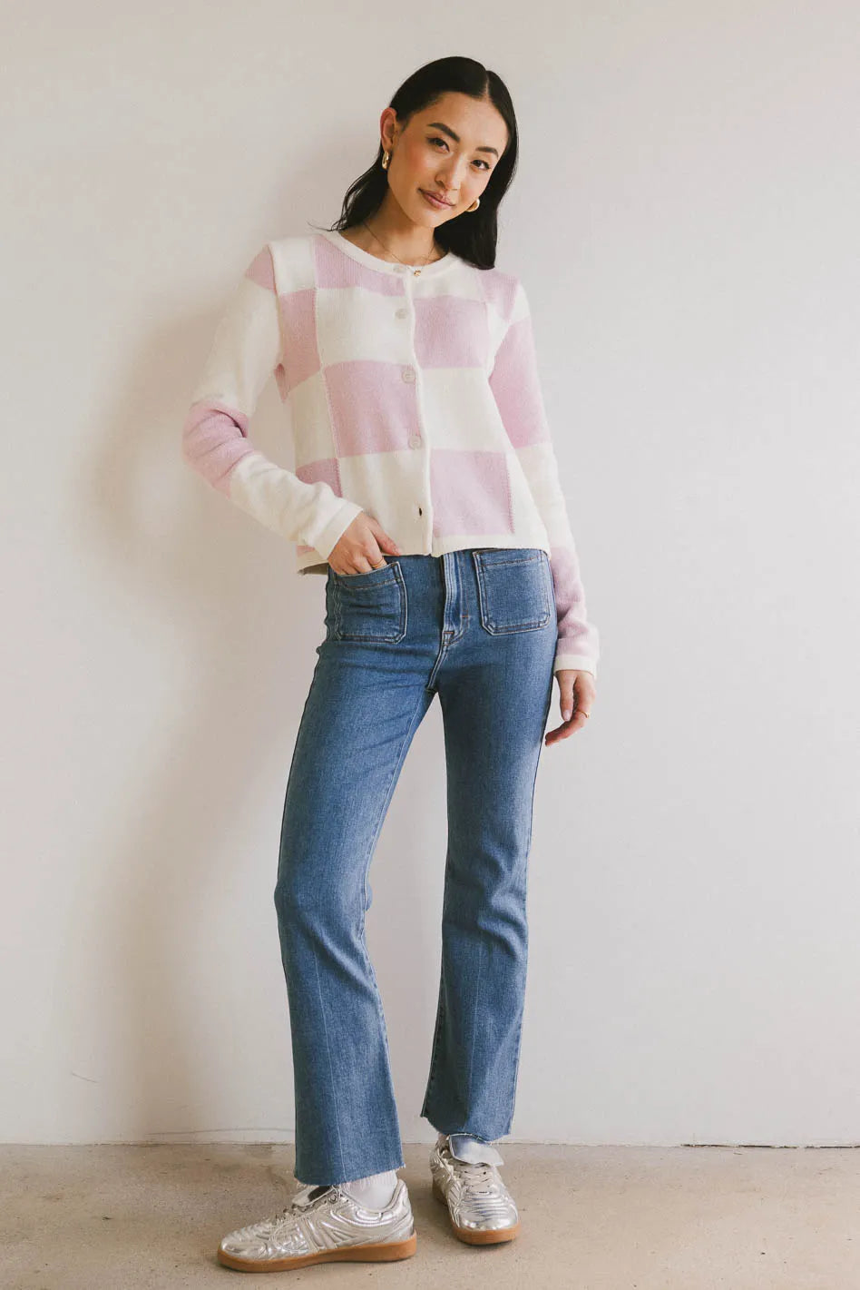 Sia Checkered Cardigan in Pink