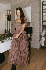 Mia Tulle Maxi Dress in Mocha