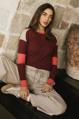 Sarai Ribbed Top in Burgundy