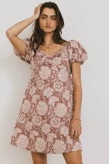 Darcella Floral Mini Dress in Mauve