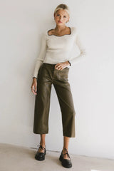 Sadie Wide Leg Pants in Olive Leather - FINAL SALE