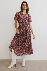 Mary Anne Floral Midi Dress in Brown