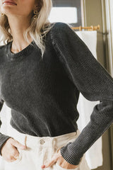 Kelcey Waffle Knit Top in Black