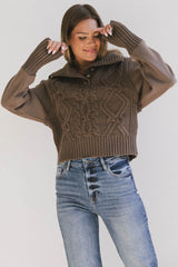 Irene Cable Knit Sweater in Olive